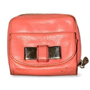 Chloe Lily Bow Pink Leather Double Sided Bifold Compact Wallet